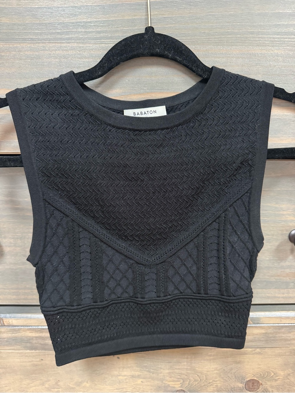 Aritzia Babaton Pointelle Sweater Knit Crop Top Black